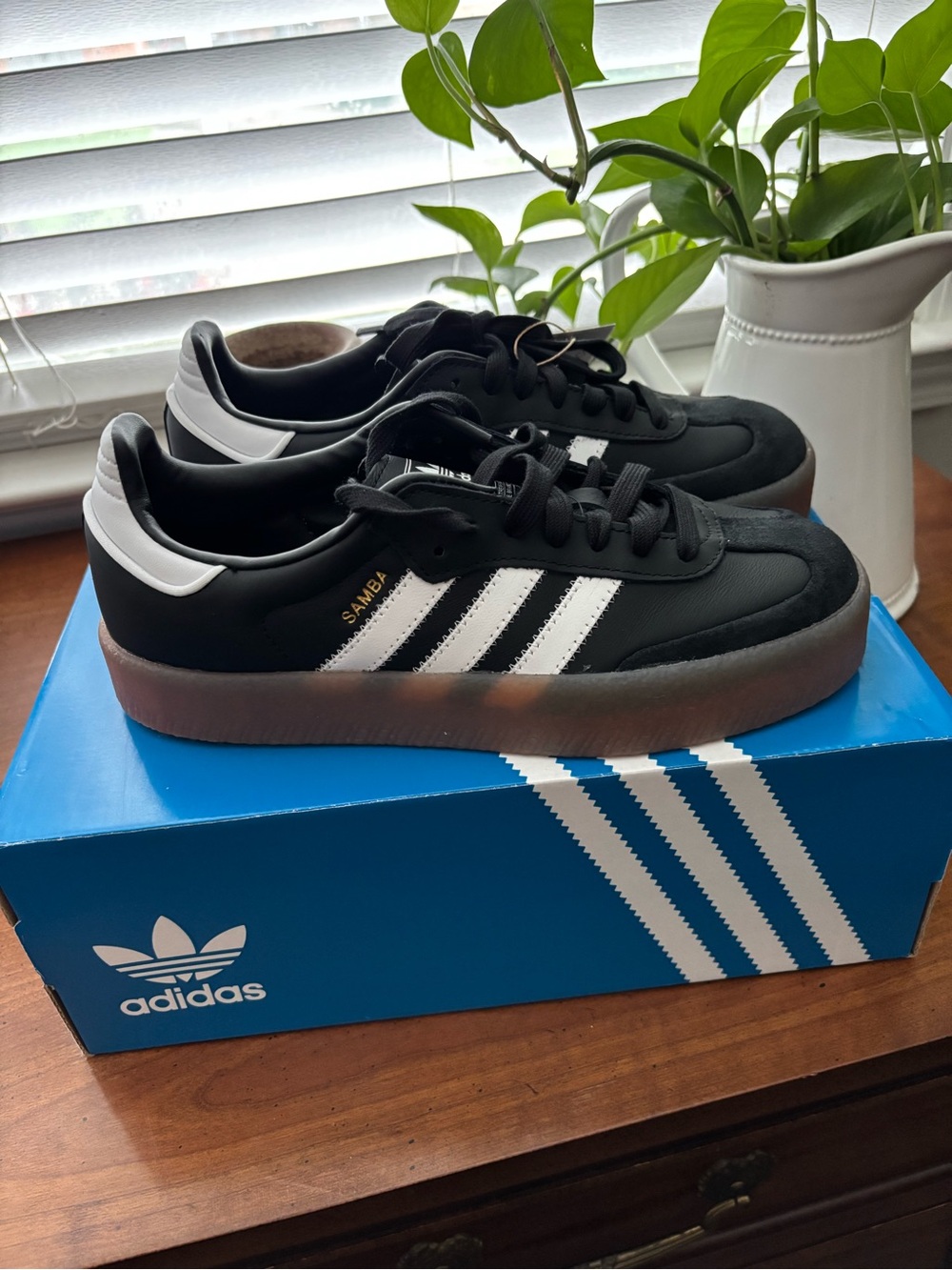 adidas Samba Platform Sneakers in Black and White with Gum Sole